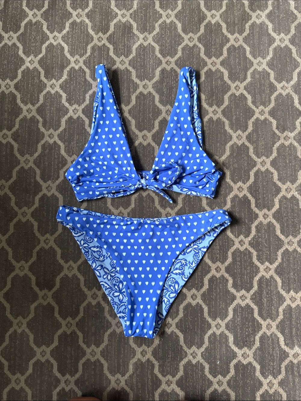 Roller Rabbit Blue Heart Print Tie-Front Bikini (Reversible)